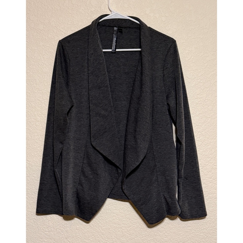 ellumiNation by Nikki H Parker Gray Open Front Knit Blazer Jacket L Flowy Draped